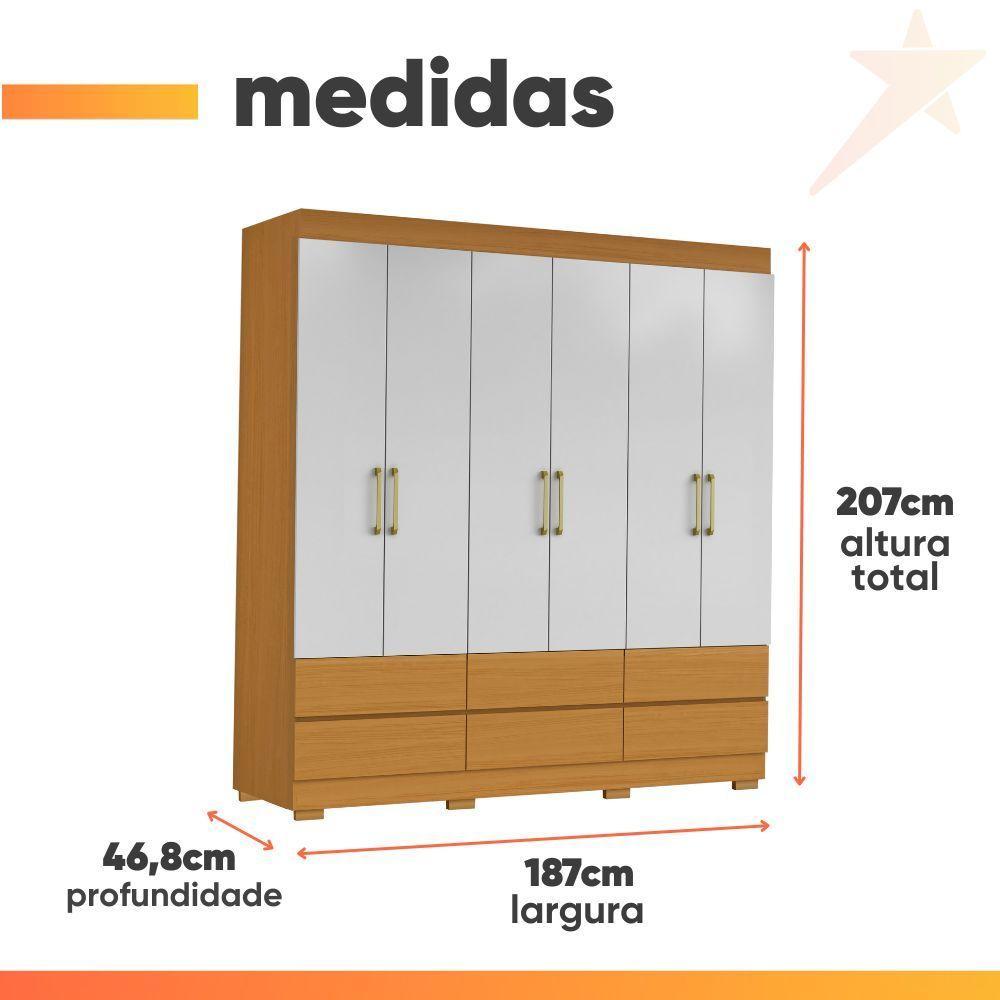 Guarda Roupas Casal Com 6 Portas 6 Gavetas Porto Madeirado/off White - 6