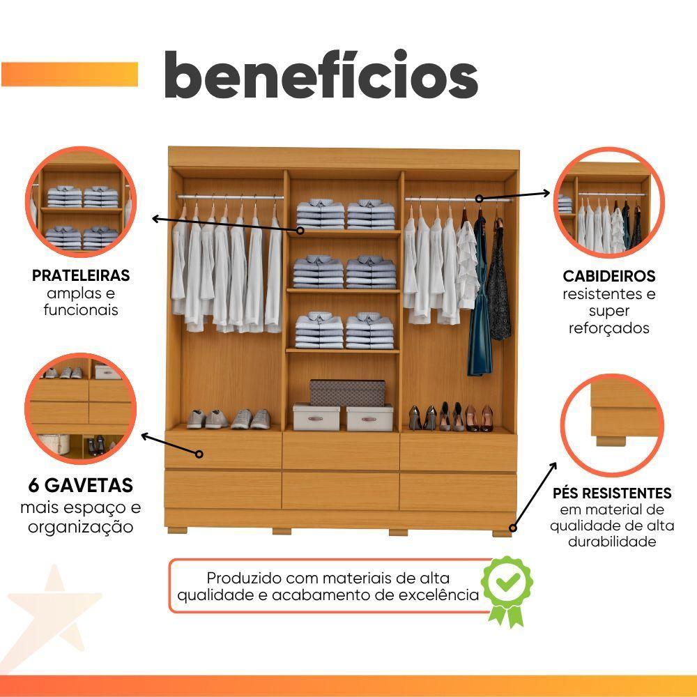 Guarda Roupas Casal Com 6 Portas 6 Gavetas Porto Madeirado/off White - 8
