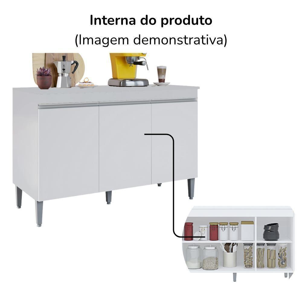 Balcao Com Tampo 3 Portas 120 Cm Manu Branco Reajl Moveis Branco - 3