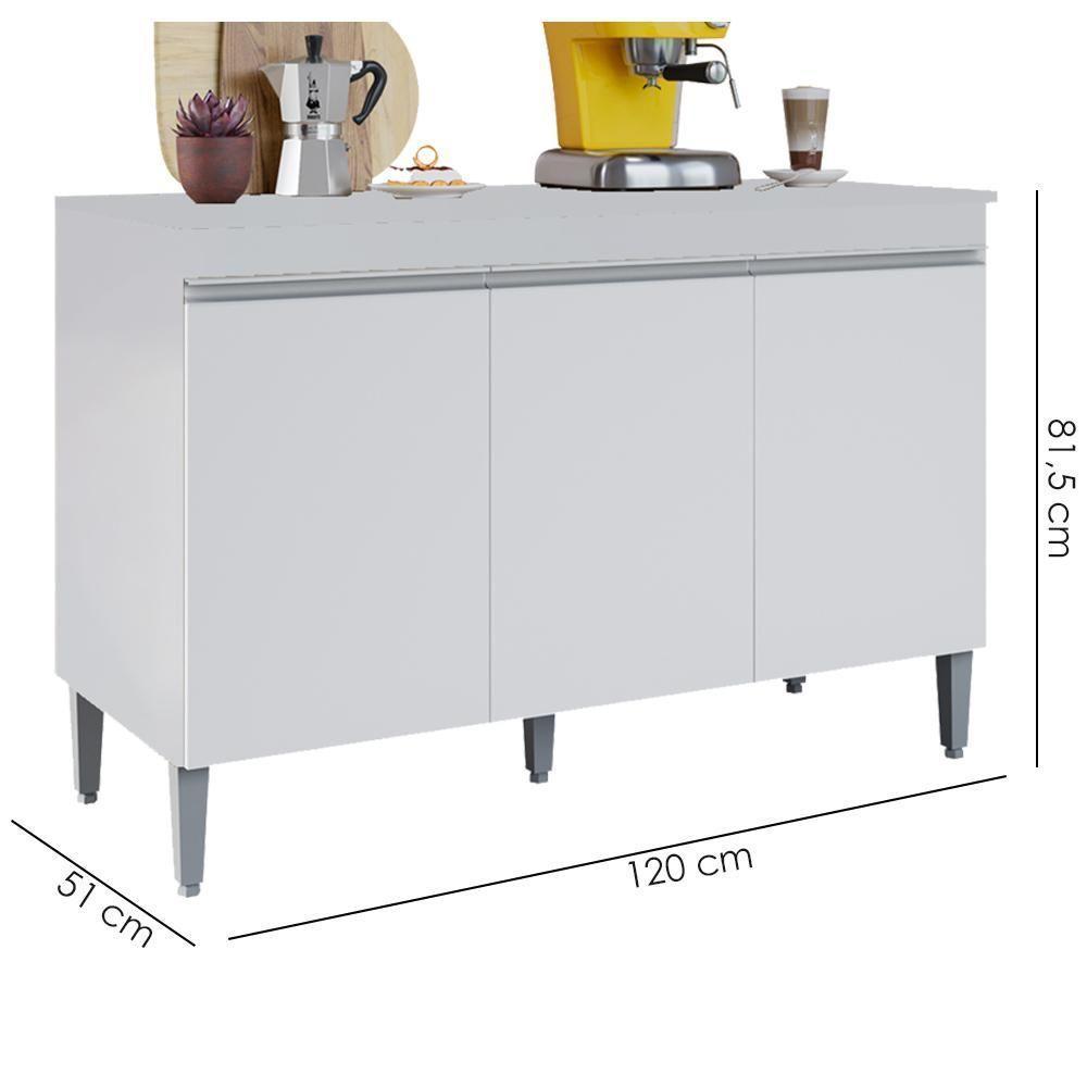Balcao Com Tampo 3 Portas 120 Cm Manu Branco Reajl Moveis Branco - 7