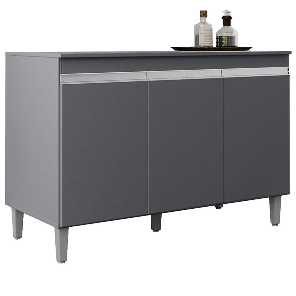 Balcao Com Tampo 3 Portas 120 Cm Manu Cinza Reajl Móveis Cinza - 1