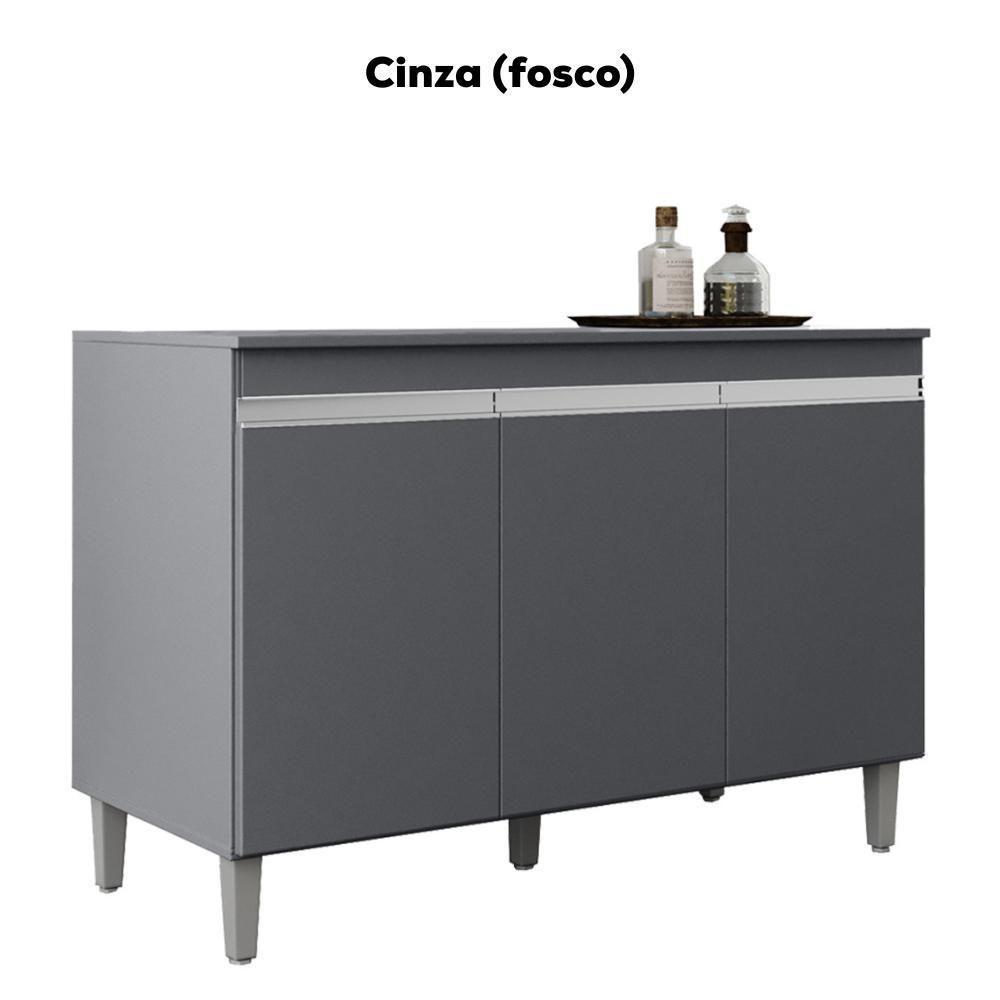 Balcao Com Tampo 3 Portas 120 Cm Manu Cinza Reajl Móveis Cinza - 4