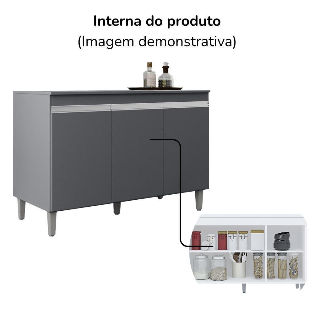 Balcao Com Tampo 3 Portas 120 Cm Manu Cinza Reajl Móveis Cinza - 5