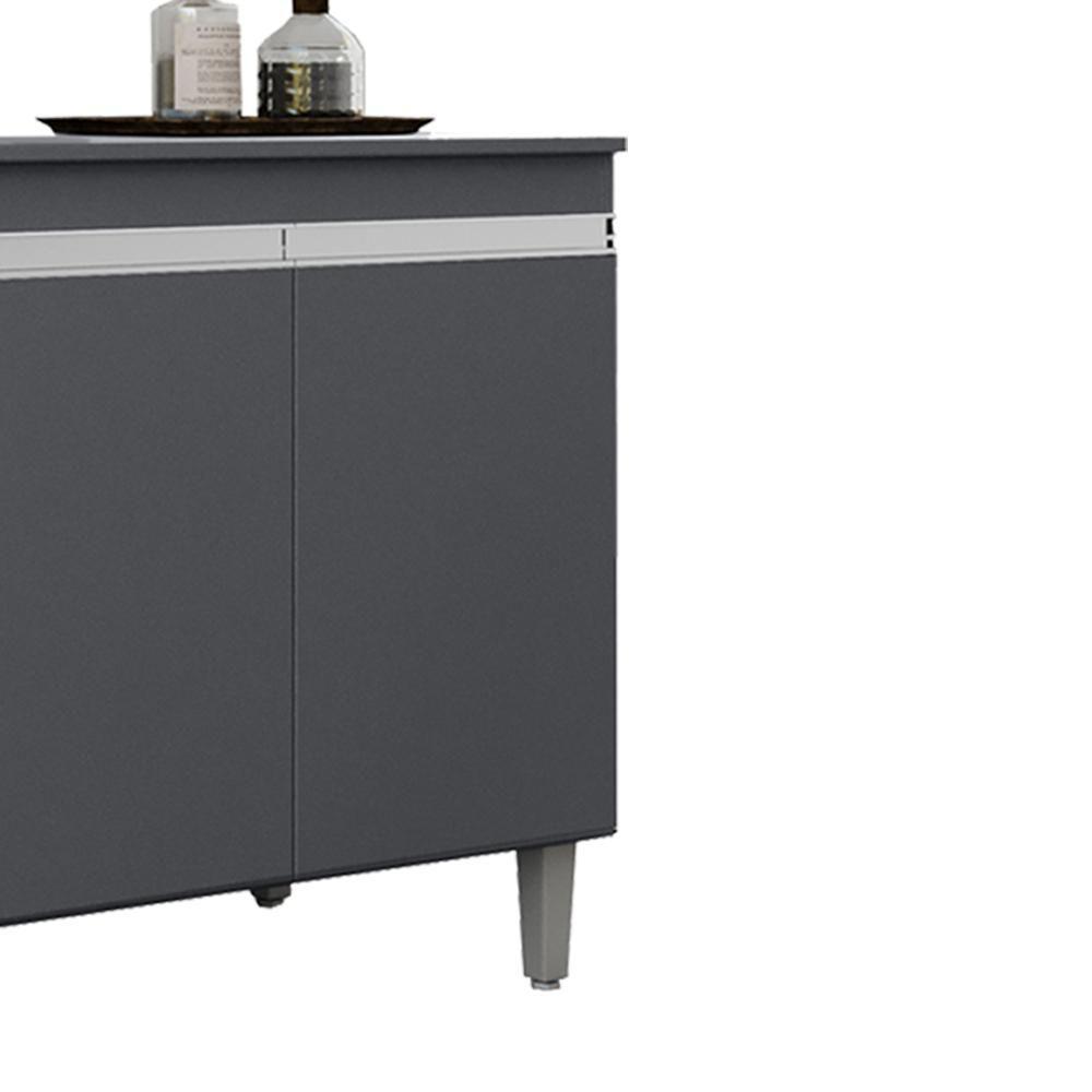 Balcao Com Tampo 3 Portas 120 Cm Manu Cinza Reajl Móveis Cinza - 7