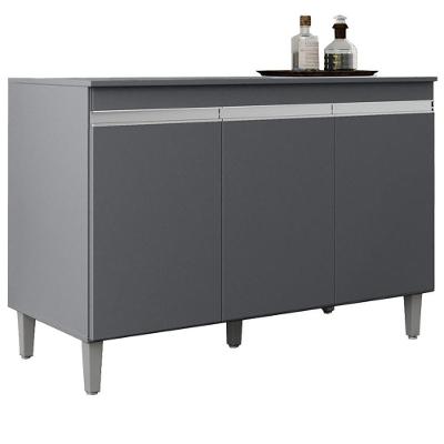 Balcao Com Tampo 3 Portas 120 Cm Manu Cinza Reajl Móveis Cinza