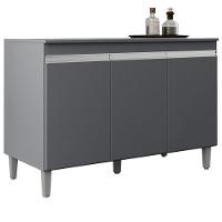 Balcao Com Tampo 3 Portas 120 Cm Manu Cinza Reajl Móveis Cinza - 1