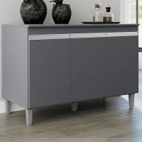 Balcao Com Tampo 3 Portas 120 Cm Manu Cinza Reajl Móveis Cinza - 2