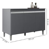 Balcao Com Tampo 3 Portas 120 Cm Manu Cinza Reajl Móveis Cinza - 3