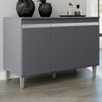 Balcao Com Tampo 3 Portas 120 Cm Manu Cinza Reajl Móveis Cinza - 8