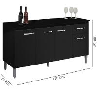 Balcao Com Tampo 150 Cm Gabriela Preto Reajl Moveis Preto - 3