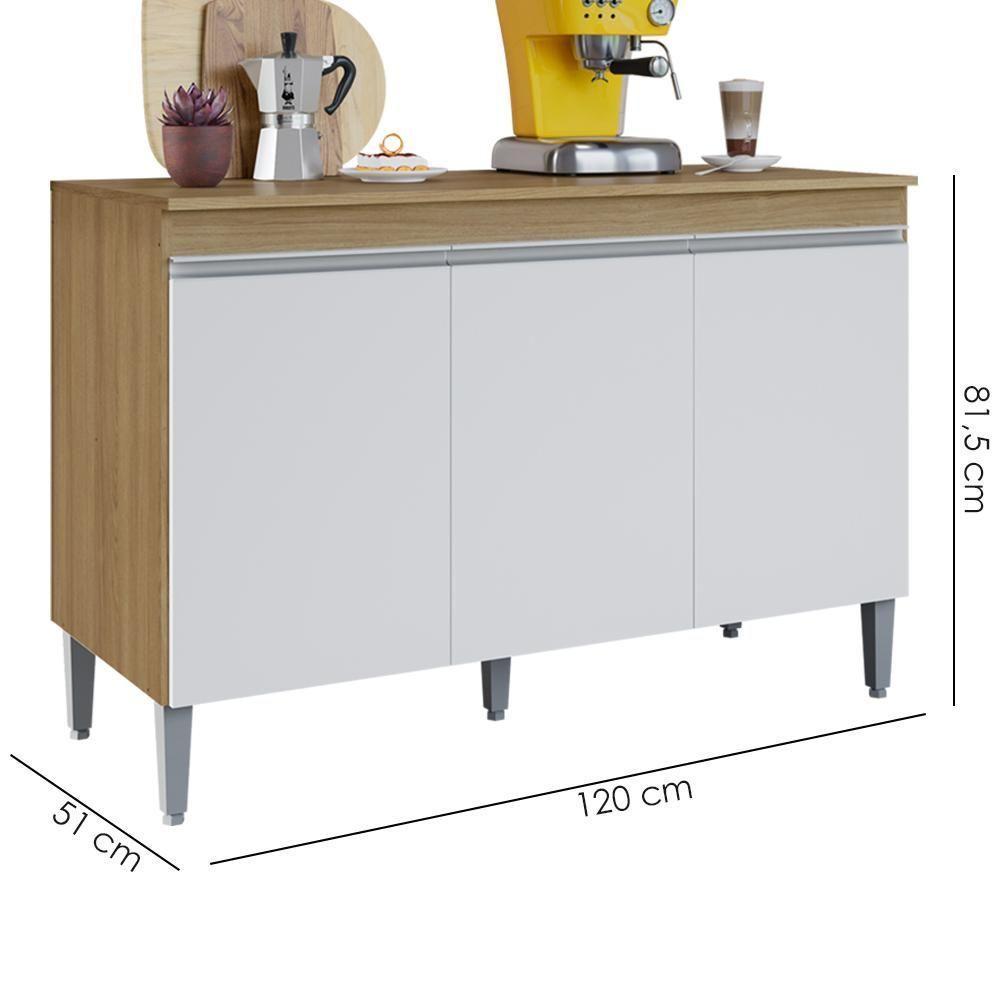 Balcao Com Tampo 3 Portas 120 Cm Manu Amendoa Branco Reajl Moveis Amendoa Branco - 3