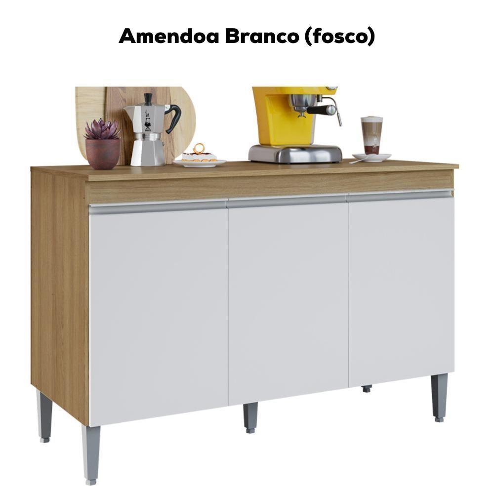 Balcao Com Tampo 3 Portas 120 Cm Manu Amendoa Branco Reajl Moveis Amendoa Branco - 4