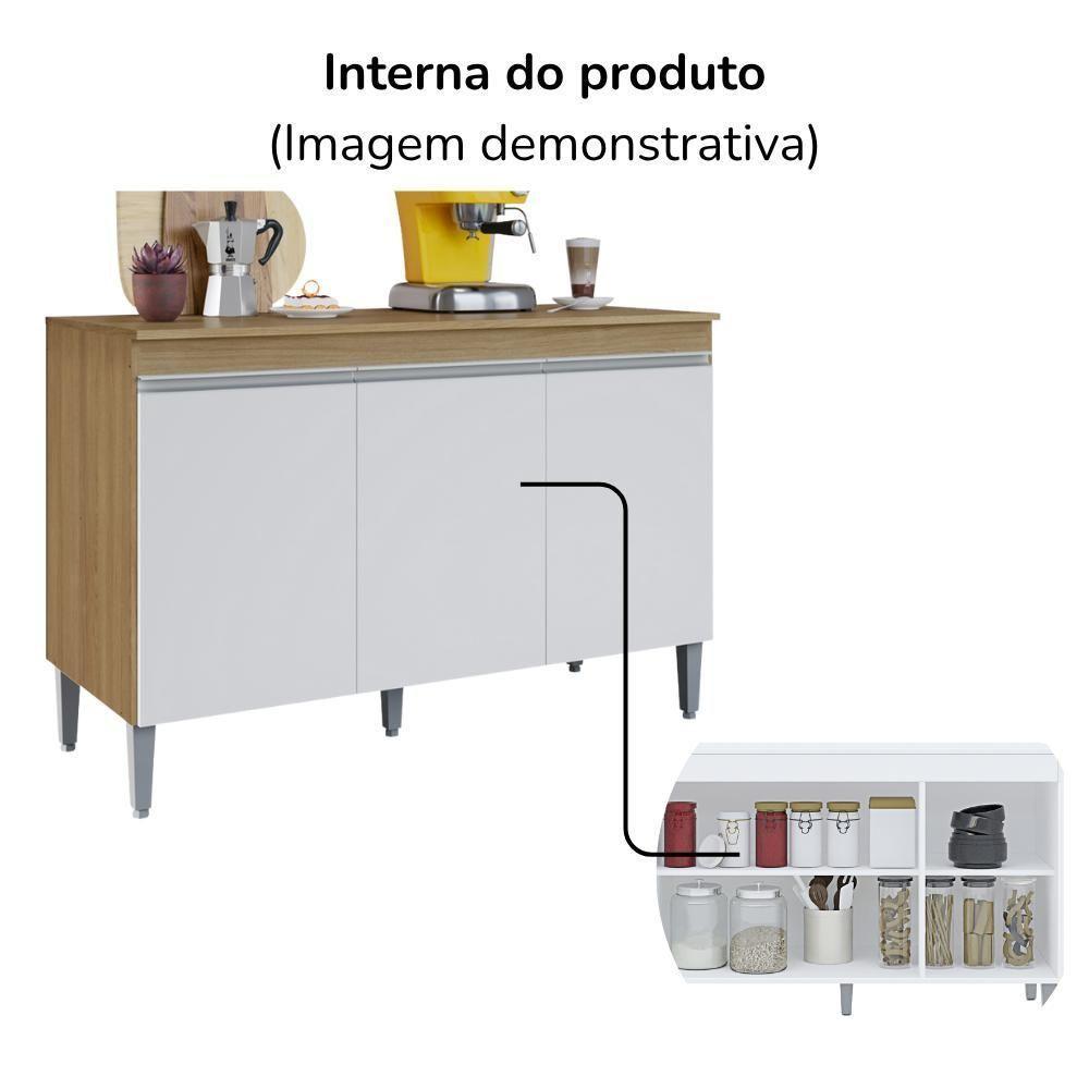 Balcao Com Tampo 3 Portas 120 Cm Manu Amendoa Branco Reajl Moveis Amendoa Branco - 5