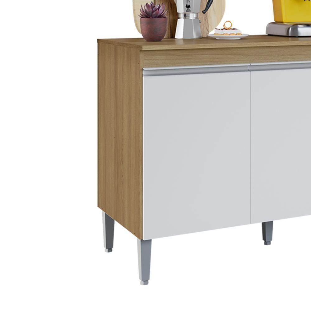 Balcao Com Tampo 3 Portas 120 Cm Manu Amendoa Branco Reajl Moveis Amendoa Branco - 6