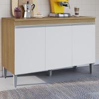 Balcao Com Tampo 3 Portas 120 Cm Manu Amendoa Branco Reajl Moveis Amendoa Branco - 2