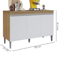 Balcao Com Tampo 3 Portas 120 Cm Manu Amendoa Branco Reajl Moveis Amendoa Branco - 3