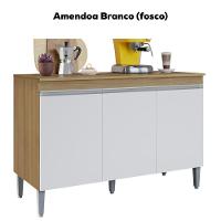 Balcao Com Tampo 3 Portas 120 Cm Manu Amendoa Branco Reajl Moveis Amendoa Branco