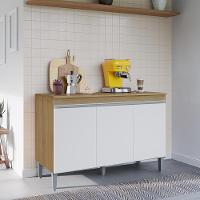 Balcao Com Tampo 3 Portas 120 Cm Manu Amendoa Branco Reajl Moveis Amendoa Branco - 8