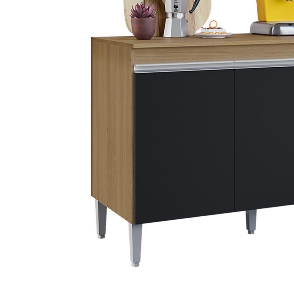 Balcao Com Tampo 3 Portas 120 Cm Manu Amendoa Preto Reajl Moveis Amendoa Preto - 6