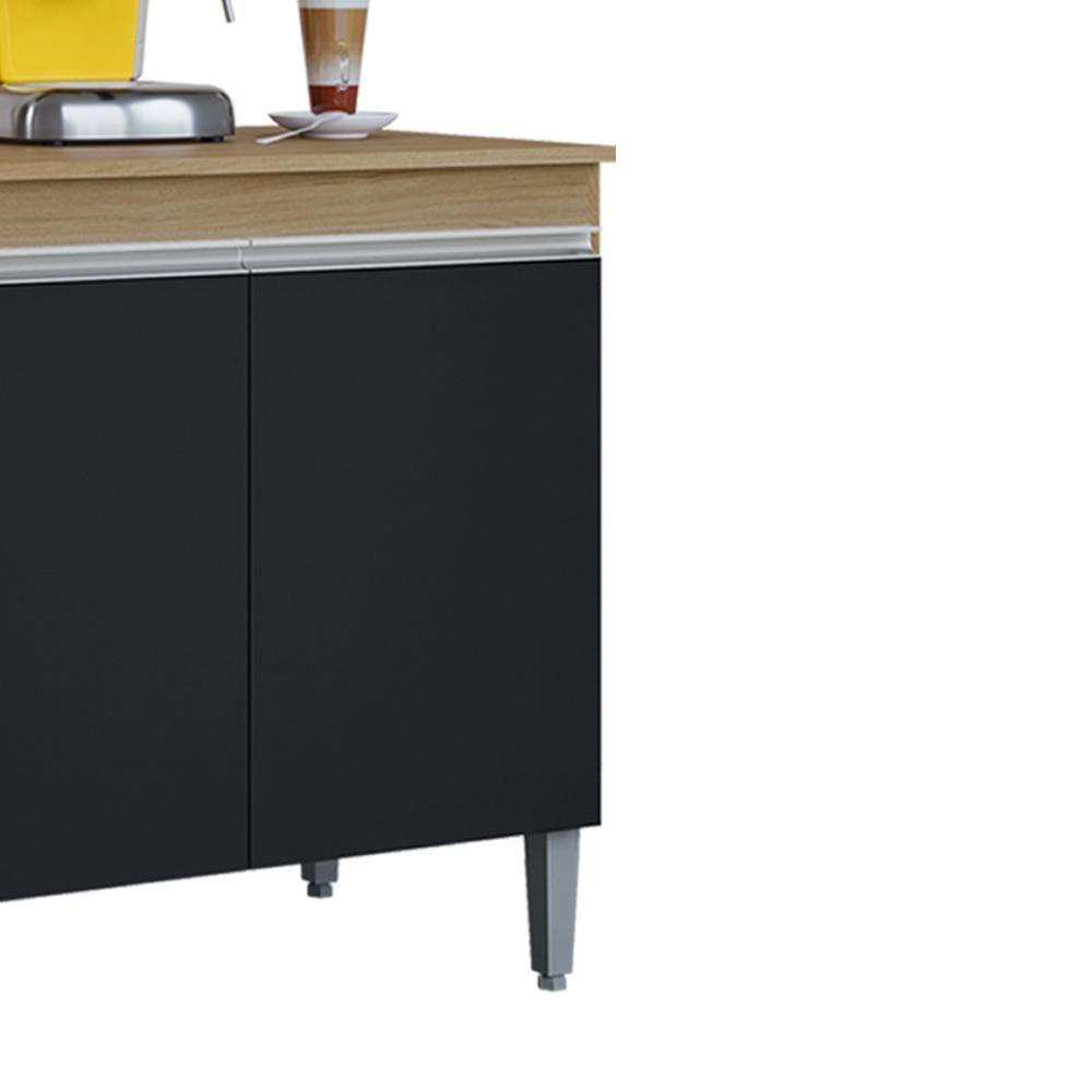 Balcao Com Tampo 3 Portas 120 Cm Manu Amendoa Preto Reajl Moveis Amendoa Preto - 7