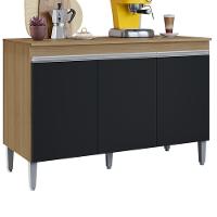 Balcao Com Tampo 3 Portas 120 Cm Manu Amendoa Preto Reajl Moveis Amendoa Preto - 1