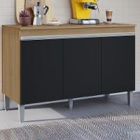 Balcao Com Tampo 3 Portas 120 Cm Manu Amendoa Preto Reajl Moveis Amendoa Preto - 2