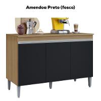 Balcao Com Tampo 3 Portas 120 Cm Manu Amendoa Preto Reajl Moveis Amendoa Preto