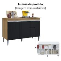 Balcao Com Tampo 3 Portas 120 Cm Manu Amendoa Preto Reajl Moveis Amendoa Preto - 5