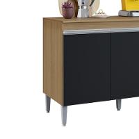 Balcao Com Tampo 3 Portas 120 Cm Manu Amendoa Preto Reajl Moveis Amendoa Preto - 6