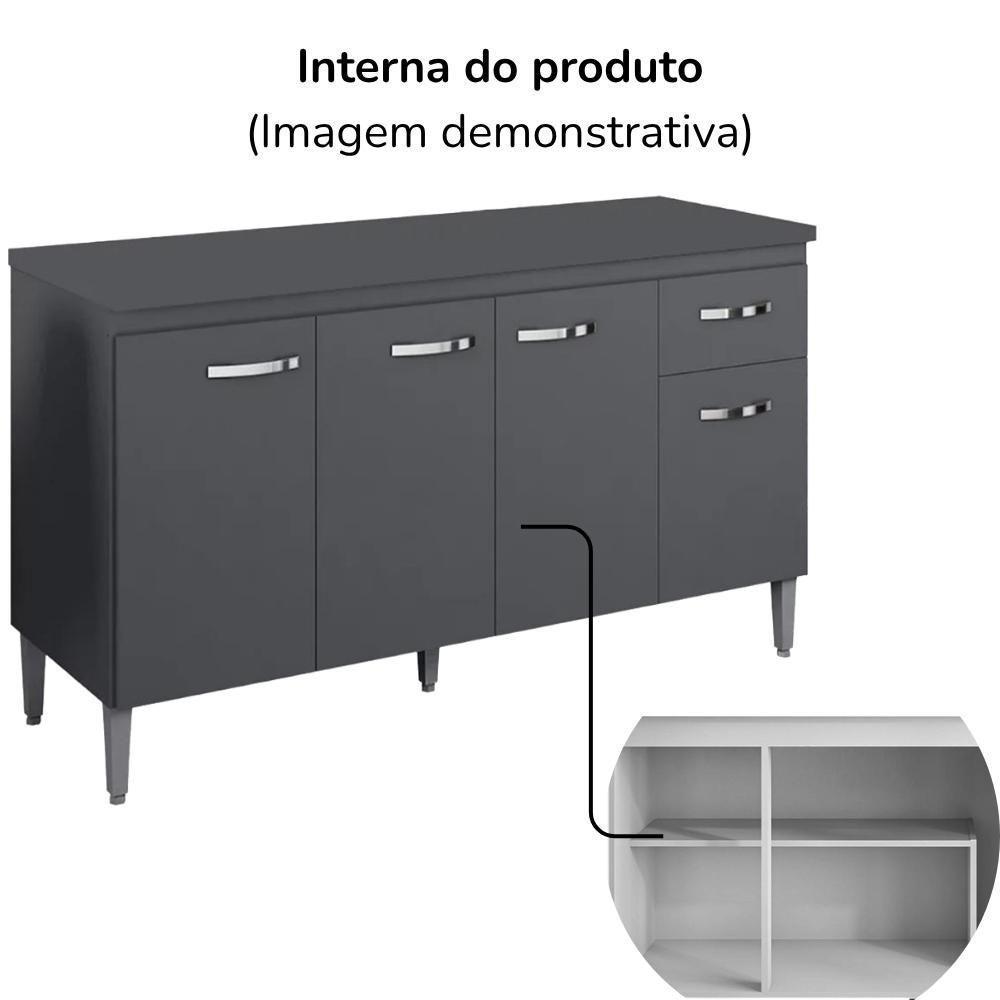 Balcao Com Tampo 150 Cm Gabriela Cinza Reajl Móveis Cinza - 5