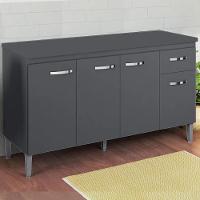 Balcao Com Tampo 150 Cm Gabriela Cinza Reajl Móveis Cinza - 2