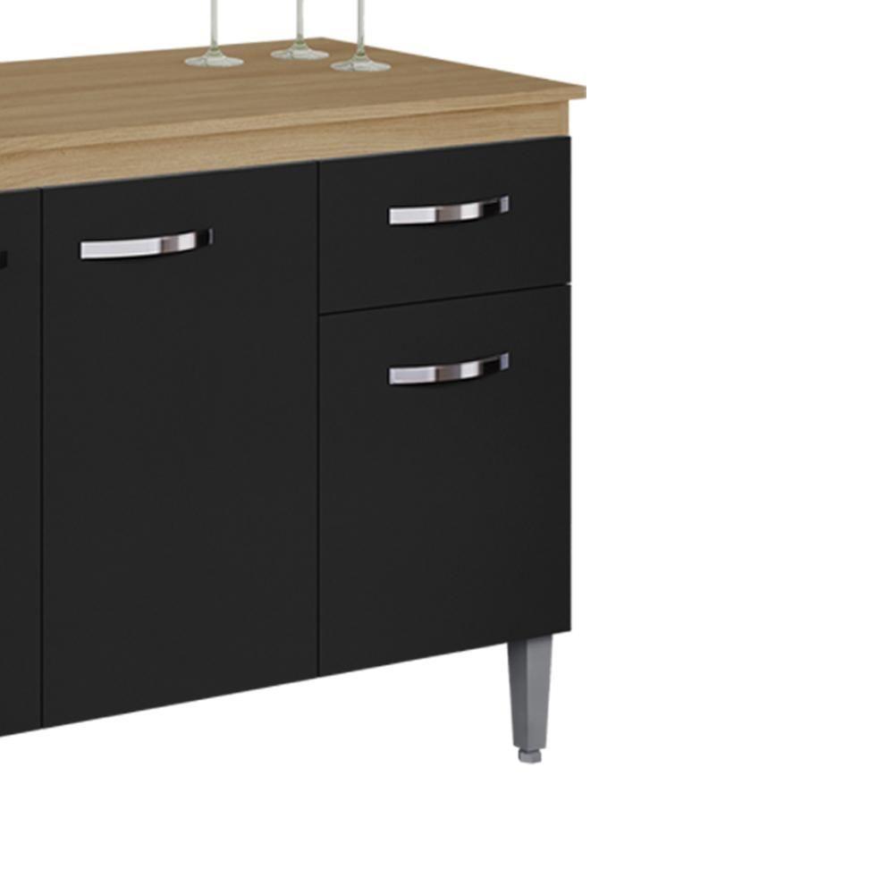 Balcao Com Tampo 150 Cm Gabriela Amendoa Preto Reajl Moveis Amendoa Preto - 7