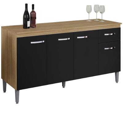 Balcao Com Tampo 150 Cm Gabriela Amendoa Preto Reajl Moveis Amendoa Preto