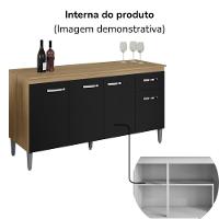 Balcao Com Tampo 150 Cm Gabriela Amendoa Preto Reajl Moveis Amendoa Preto - 5