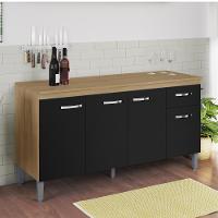 Balcao Com Tampo 150 Cm Gabriela Amendoa Preto Reajl Moveis Amendoa Preto - 8