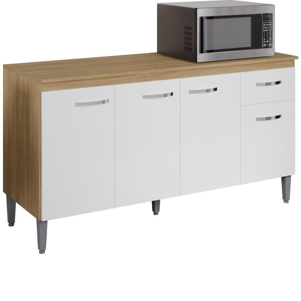 Balcao Com Tampo 150 Cm Gabriela Amendoa Branco Reajl Moveis Amendoa Branco - 1