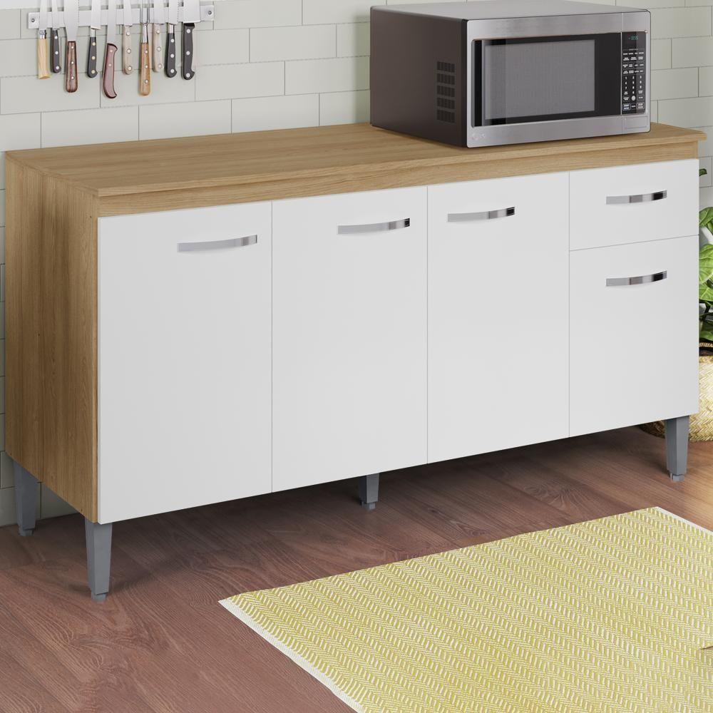 Balcao Com Tampo 150 Cm Gabriela Amendoa Branco Reajl Moveis Amendoa Branco - 2