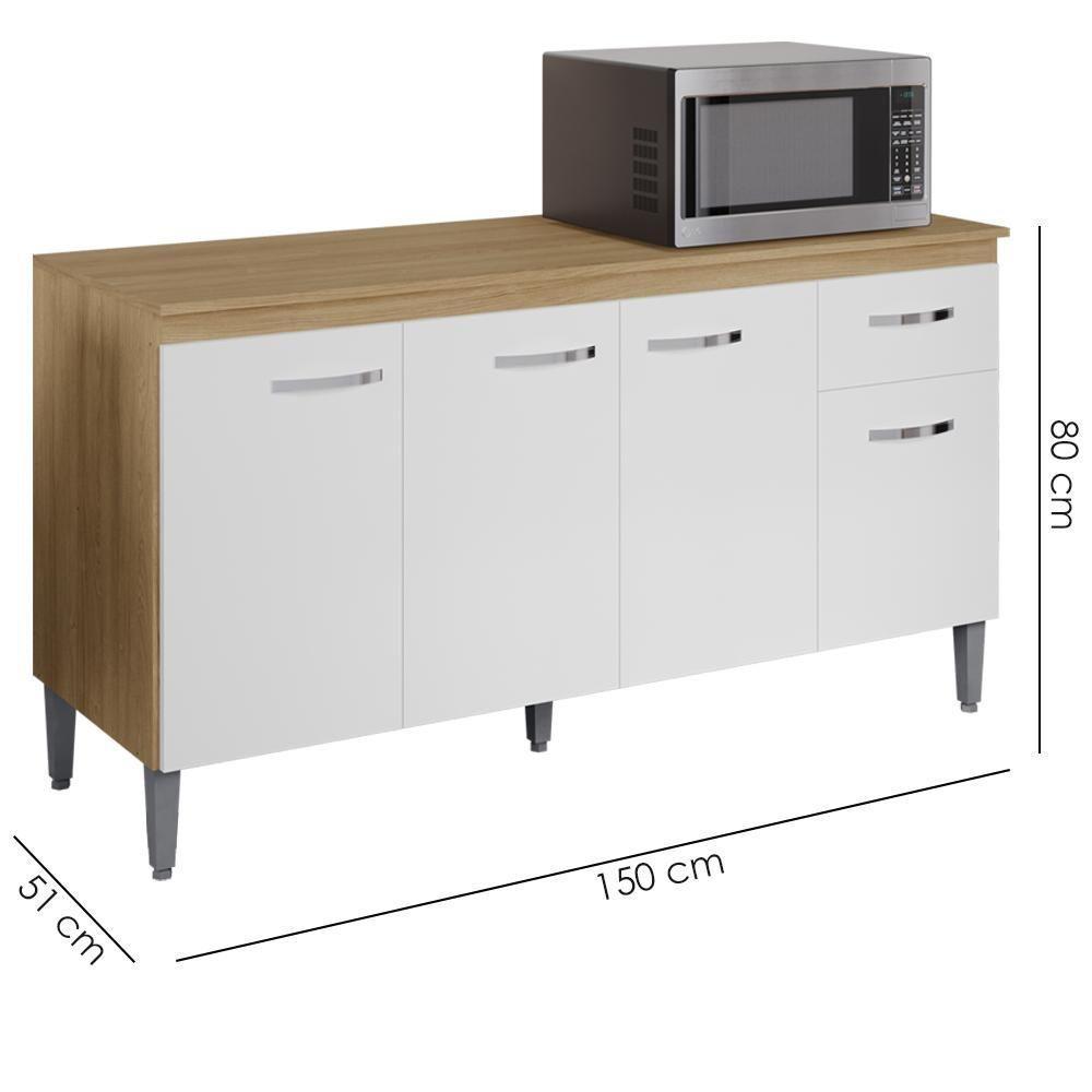 Balcao Com Tampo 150 Cm Gabriela Amendoa Branco Reajl Moveis Amendoa Branco - 3