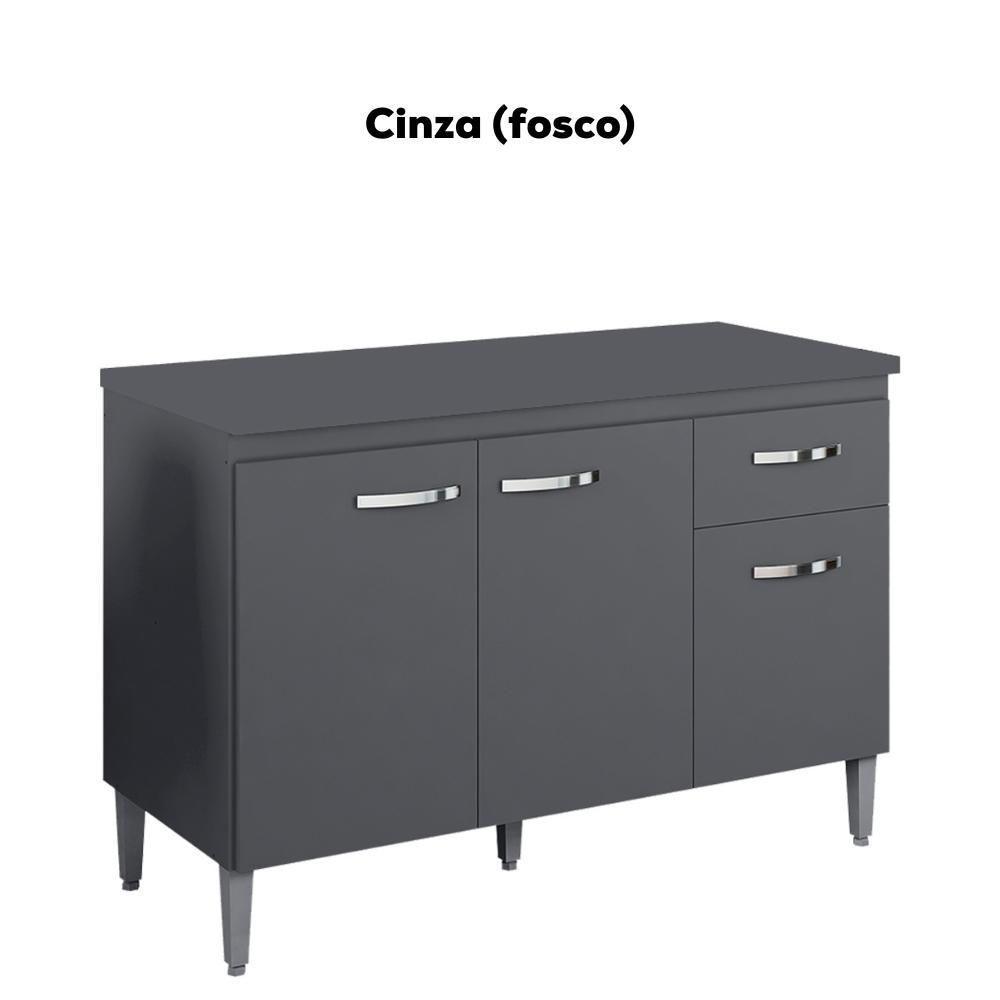 Balcao Com Tampo 120 Cm Gabriela Cinza Reajl Móveis Cinza - 4