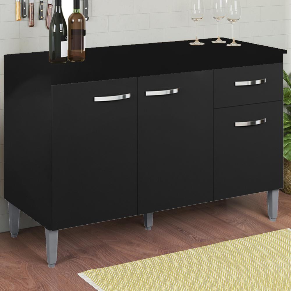 Balcao Com Tampo 120 Cm Gabriela Preto Reajl Moveis Preto - 2