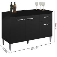 Balcao Com Tampo 120 Cm Gabriela Preto Reajl Moveis Preto - 3