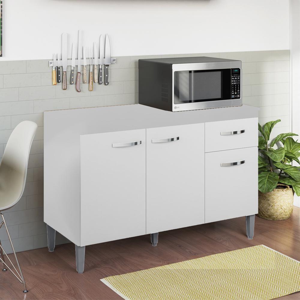 Balcao Com Tampo 120 Cm Gabriela Branco Preto Flex Reajl Moveis Branco Preto Flex - 8