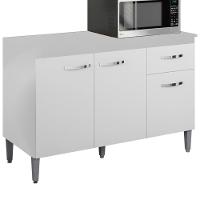 Balcao Com Tampo 120 Cm Gabriela Branco Preto Flex Reajl Moveis Branco Preto Flex - 1