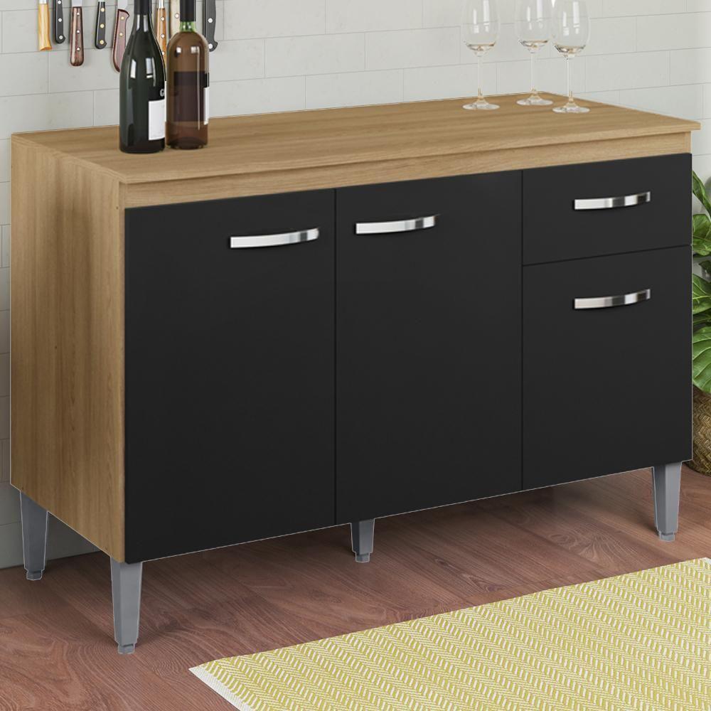 Balcao Com Tampo 120 Cm Gabriela Amendoa Preto Reajl Moveis Amendoa Preto - 2