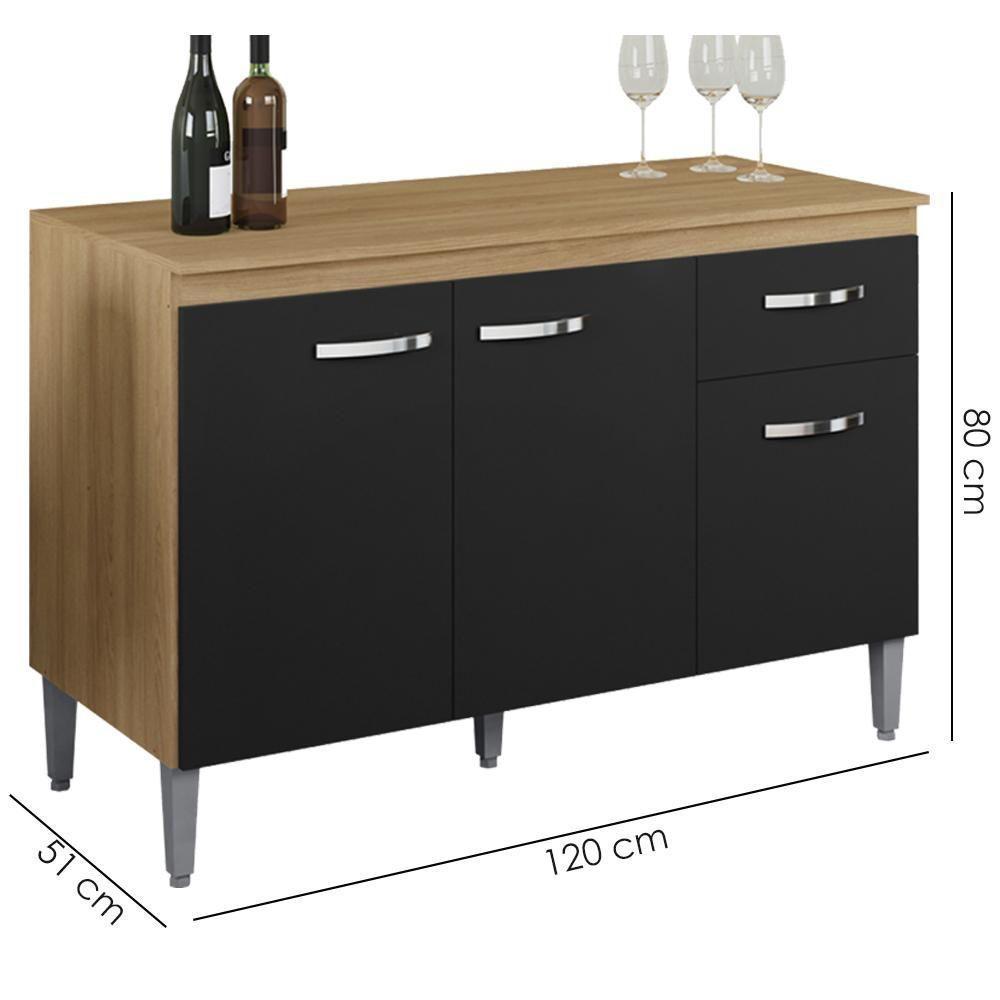 Balcao Com Tampo 120 Cm Gabriela Amendoa Preto Reajl Moveis Amendoa Preto - 3