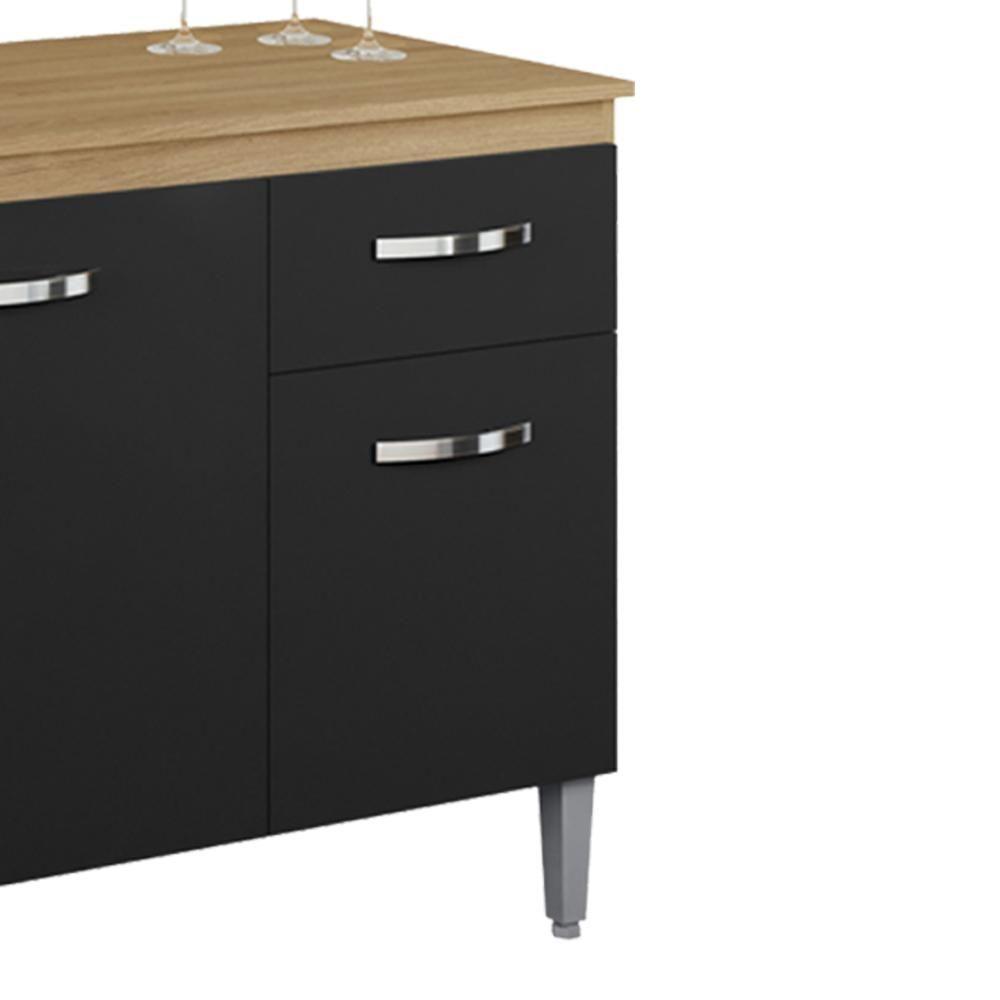 Balcao Com Tampo 120 Cm Gabriela Amendoa Preto Reajl Moveis Amendoa Preto - 6