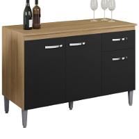 Balcao Com Tampo 120 Cm Gabriela Amendoa Preto Reajl Moveis Amendoa Preto - 1