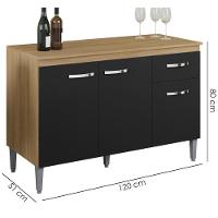 Balcao Com Tampo 120 Cm Gabriela Amendoa Preto Reajl Moveis Amendoa Preto - 3