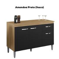 Balcao Com Tampo 120 Cm Gabriela Amendoa Preto Reajl Moveis Amendoa Preto