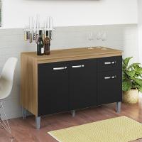 Balcao Com Tampo 120 Cm Gabriela Amendoa Preto Reajl Moveis Amendoa Preto - 7